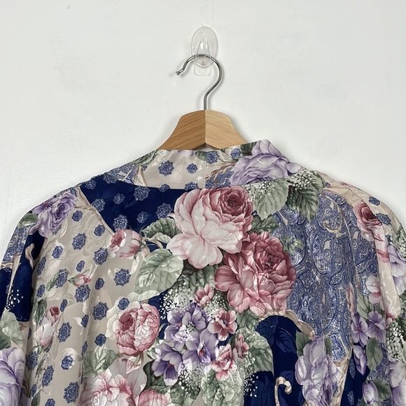 Maryann's 2 piece gown women vintage size medium floral satin 2 pockets belt - Picture 9 of 13